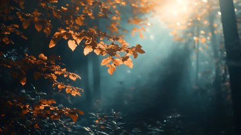 Golden Cascade Through Twilight Forest.