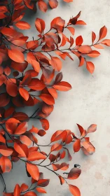 Red foliage branches against light concrete background.