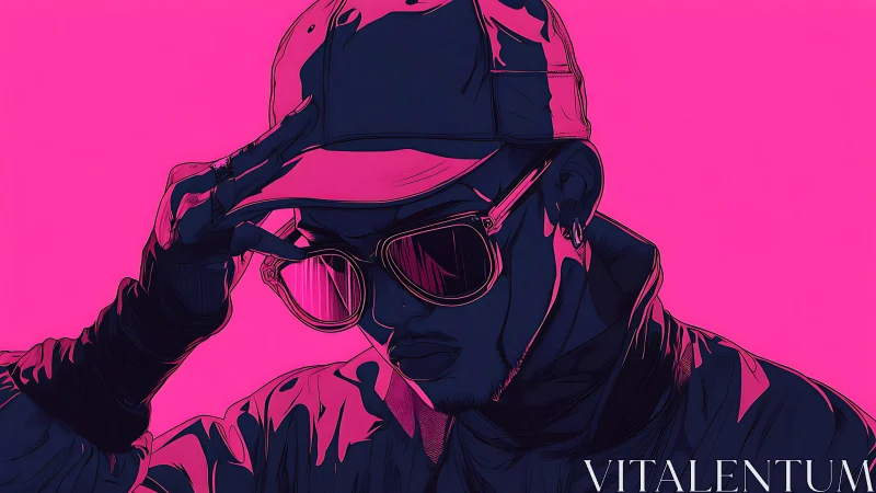 Neon-drenched street icon adjusting shades in electric pink.