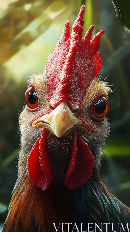 Rooster Head Portrait with Prominent Facial Features.