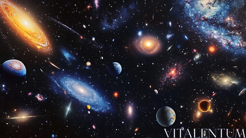 Endless galaxies glow gently while distant worlds drift by