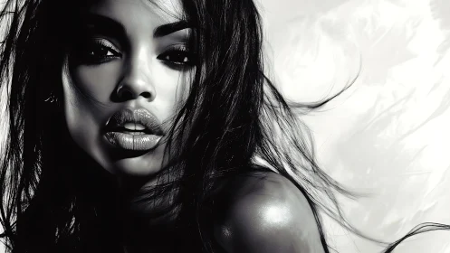 Monochrome close-up portrait of a woman in sideward view