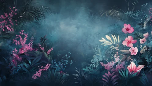Bioluminescent Jungle Flora with Magenta Blooms Composition