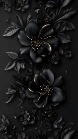 Black Flowers Bloom with Golden Light Accents.