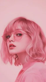 Side profile portrait of stylized woman in monochrome pink