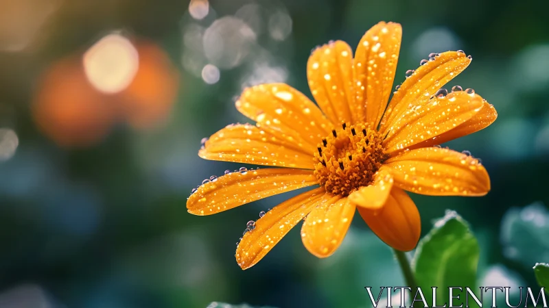 Yellow Daisy Blossom Covered in Morning Dewdrops