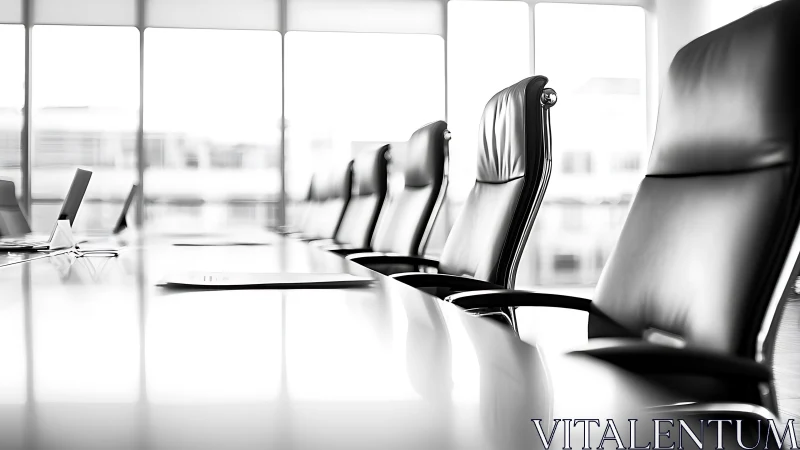 Conference Room Interior with Executive Chairs and Cityscape