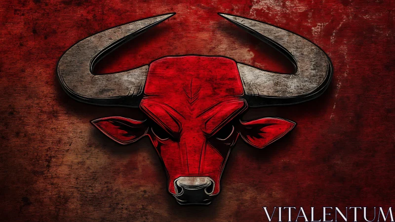 Metallic red bull emblem on distressed crimson backdrop.