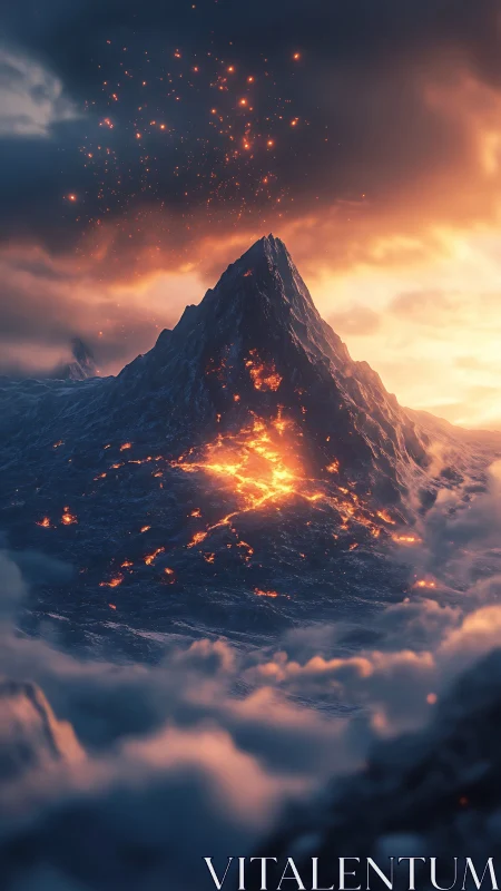 Storm-kissed molten mountain crowned in ember constellations.