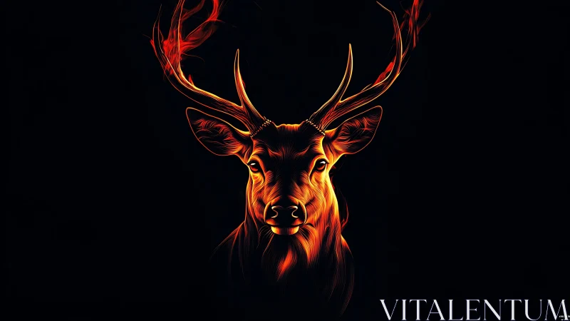 Ember-antlered stag ignites the dark with molten grace.