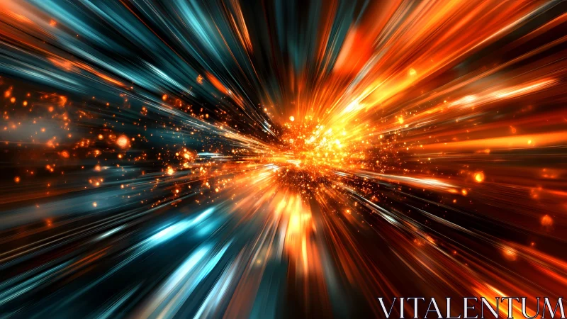 Dynamic cosmic explosion with streaking blue and orange light effects.