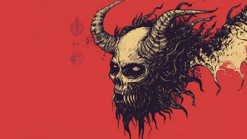 Horned void skull drifts through a red infernal storm