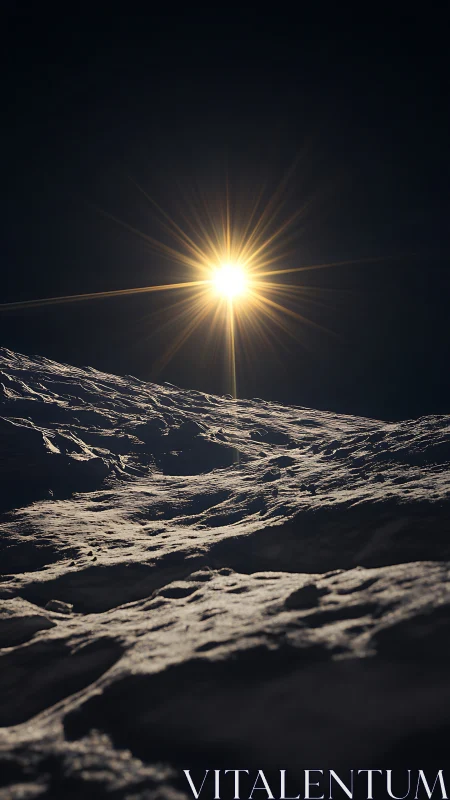 Stellar light crowns desolate lunar ridge in deep shadow