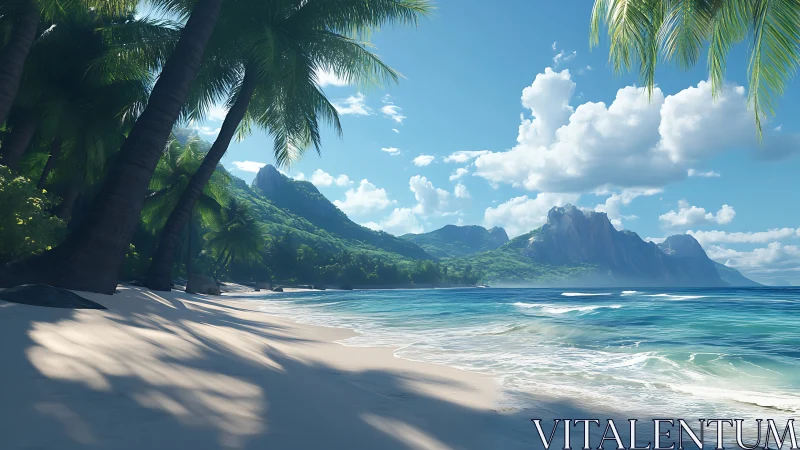 Photorealistic Tropical Beach Landscape With Basalt Cliffs and Ambient Cloud Formation
