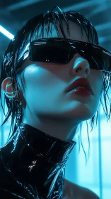 Neon-soaked mirage stares down the future behind black glass