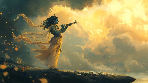 Stormedge flute singer stepping into a storm of sunlight.