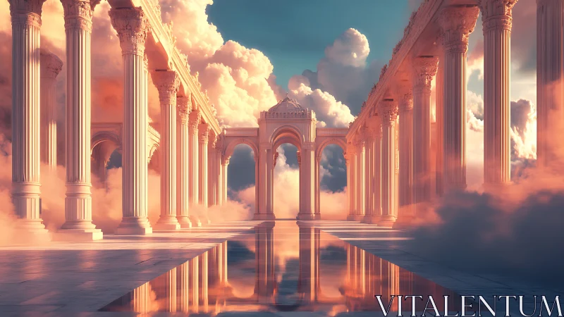 Sunlit Cloud-Colonnade Over a Mirror of Quiet Sky.