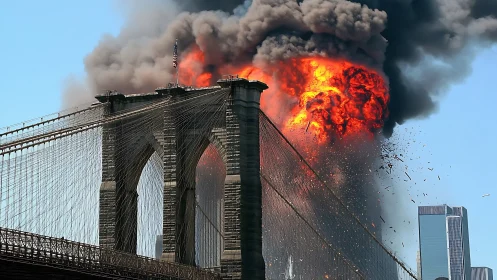 Brooklyn Bridge Burns: Catastrophe Unfolds Against Manhattan's Skyline