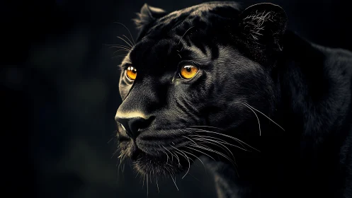 Black Panther Portrait with Luminous Amber Eyes