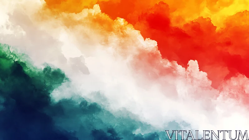 Tricolor cloud abstraction with bold diagonal color bands.