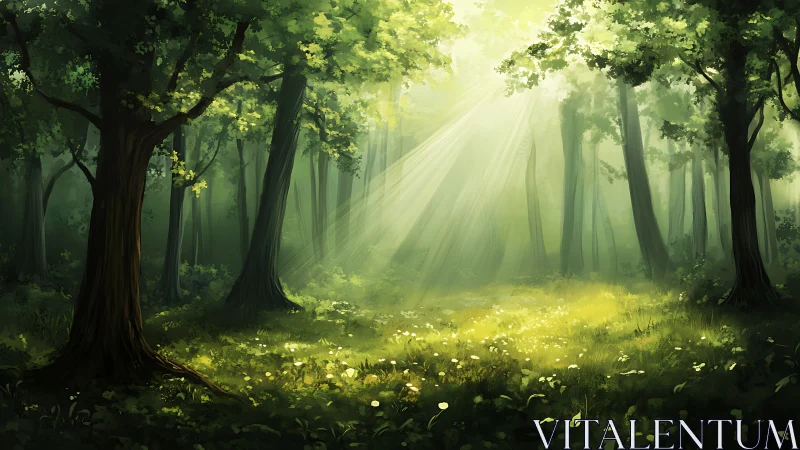 Luminescent Forest Canopy with Crepuscular Ray Diffusion.