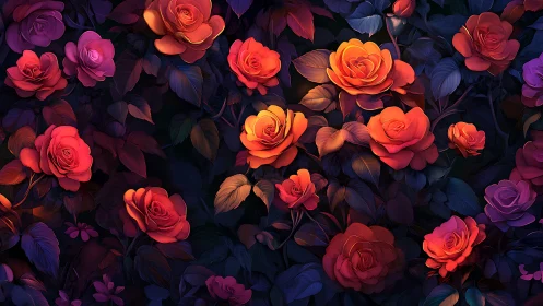Glowing Roses in the Night: A Symphony of Warmth.