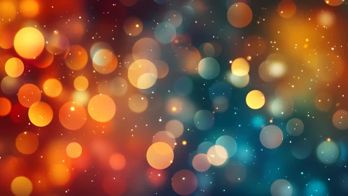 Vibrant bokeh abstract background with warm and cool light circles.