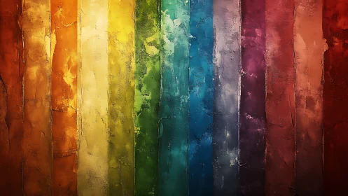 Textured rainbow wall of bold color bands in motion.