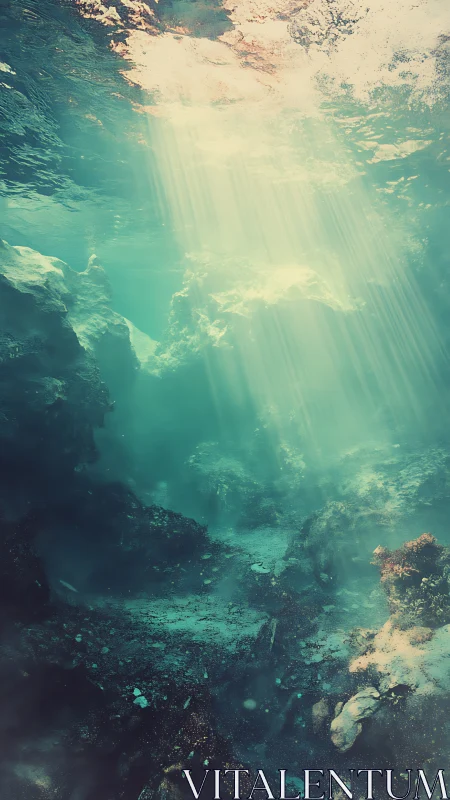 Sunlit underwater ravine rendered in atmospheric digital painting