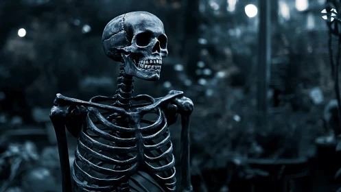 Quiet night skeleton sharing a playful, spooky little grin.