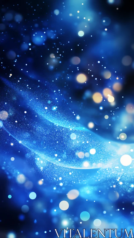 Blue abstract bokeh waves with soft glowing particles.
