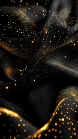 Parametric golden particle field draped as luminous digital fabric.