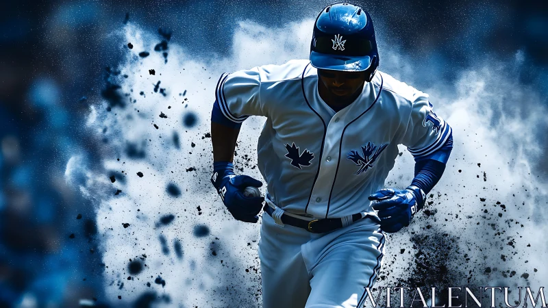 Dust-storm baserunner erupts from an electric blue diamond.