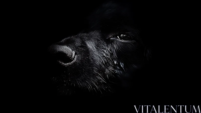 Low key canine portrait with dramatic chiaroscuro lighting.