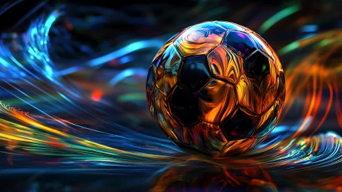 Luminous vortex football swirling through liquid neon night.