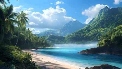 Tropical Lagoon Paradise: Verdant Coastal Valley with Turquoise Waters.