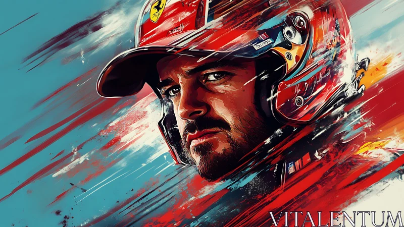 Dynamic digital painting portrait of racing driver in motion.