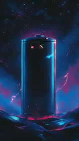 Neon Battery Icon in Digital Cosmos.