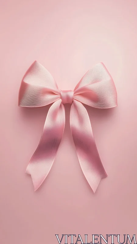 Satin pink bow isolated on blush minimal studio backdrop.