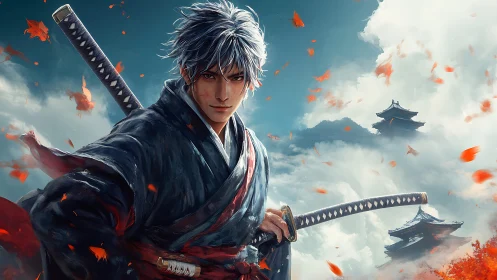 Dynamic samurai warrior portrait in cinematic digital painting.