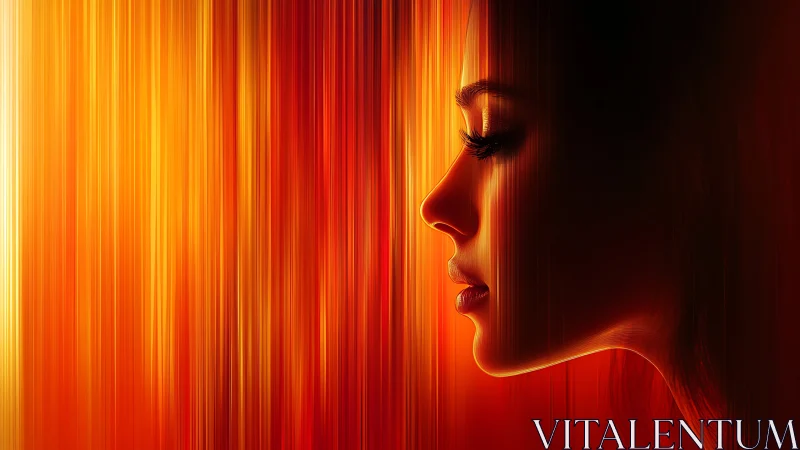 Side profile silhouette with vertical orange light streaks.