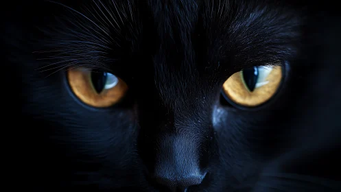 A Black Cat's Hypnotic Golden Gaze.