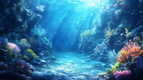 Sunlit coral canyon where quiet ocean daydreams bloom.