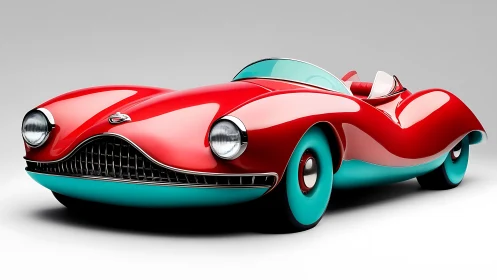 Retro-futurist roadster with teal aero trim and gloss red body.