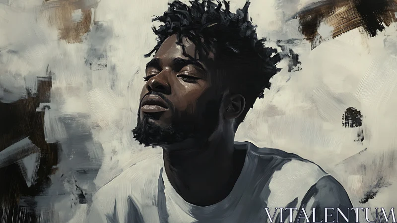 Sunlit contemplative portrait with textured digital brushwork.