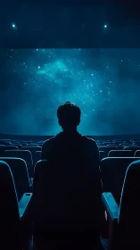 Lone dreamer watches a star-drenched cinema sky unfold.