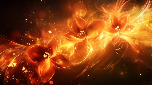 Glowing golden flowers swirling in warm, magical light.