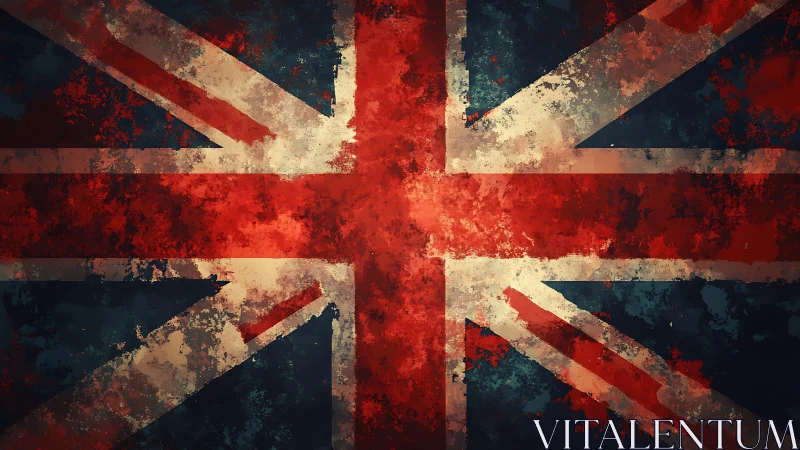 Grunge textured Union Jack flag in distressed layout.