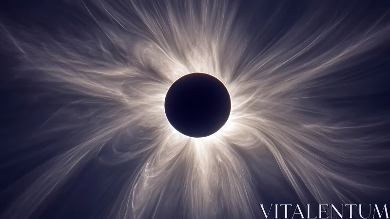 Solar eclipse corona rendered as high-contrast digital study