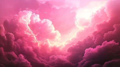 Radiant pink storm clouds open toward a glowing heaven.